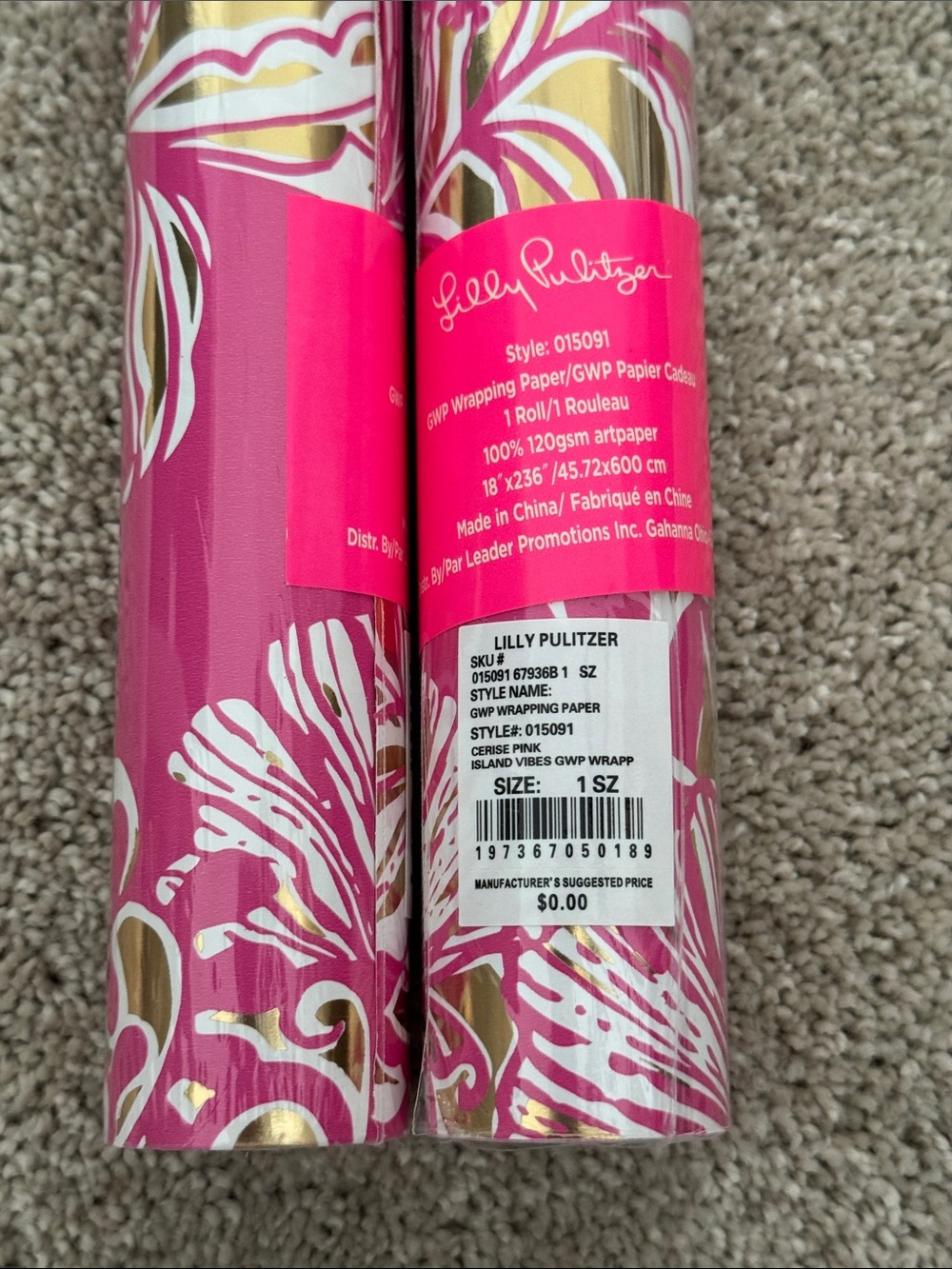 Lilly Pulitzer Cerise Pink Island Vibes Wrapping Paper
